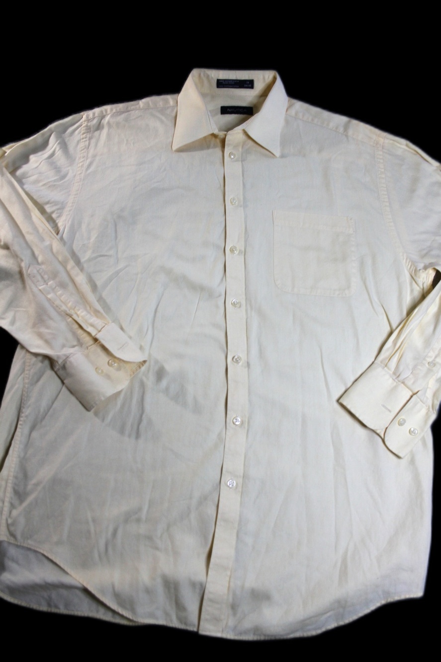 Nautica Shirt Mens 16 34/35 Yellow Classic Fit Long Sleeve Cotton Dress